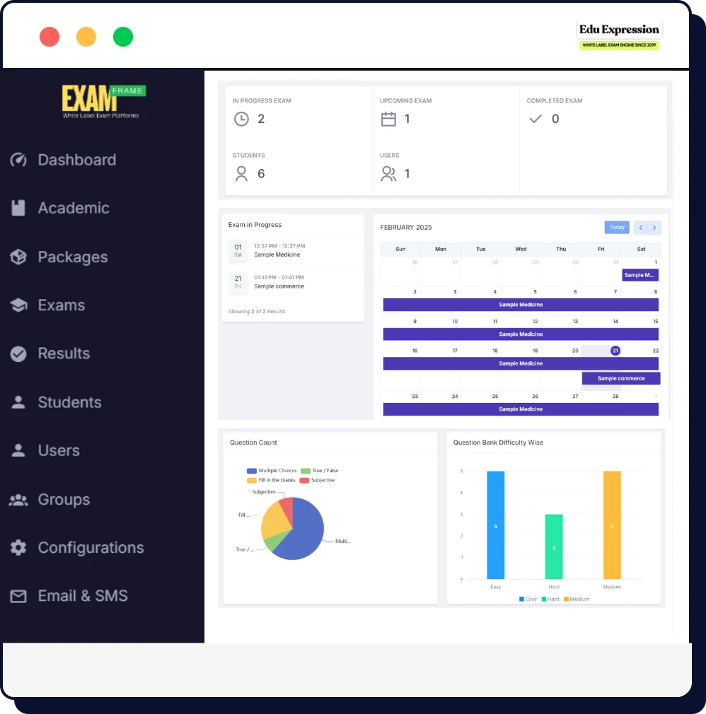screenshot of Exam Frame